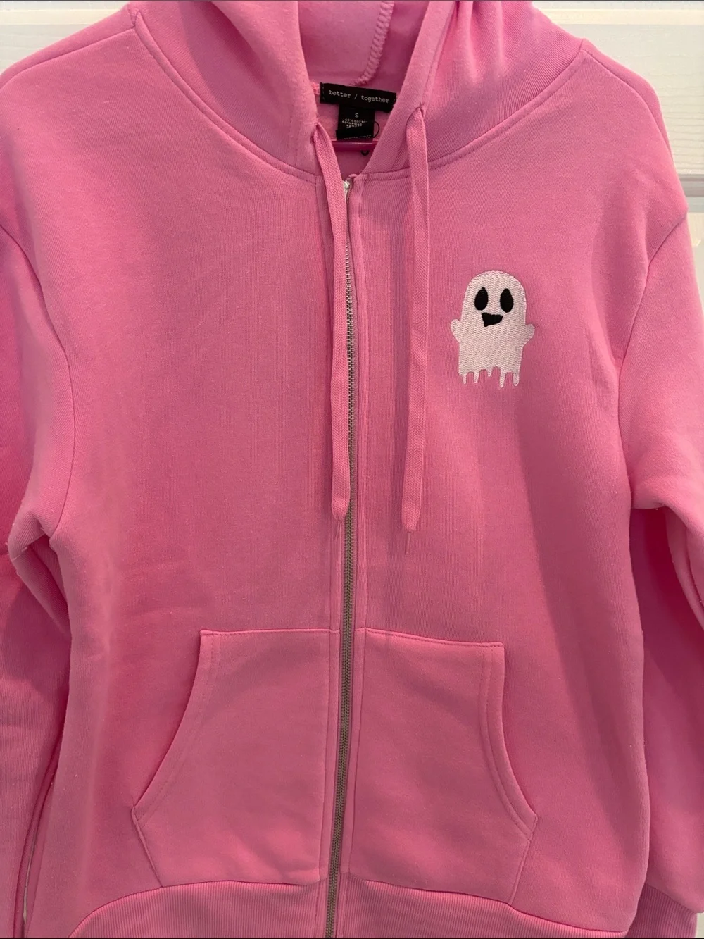 Pink NWOT Hoodie with Cute Ghost Patch-Firm - Picture 1 of 4